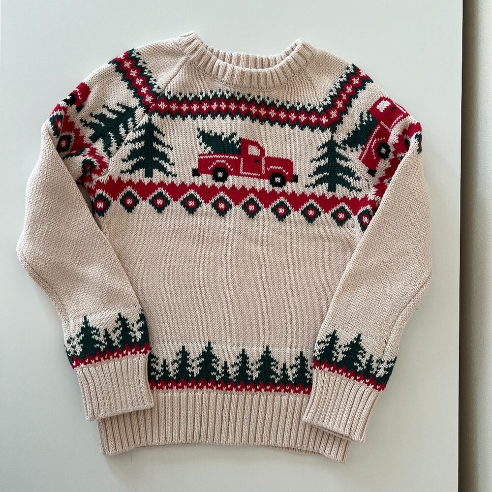 KJP Kids Santa's Sleigh Sweater 4T | Red Truck Green Tree | Kiel James Patrick
